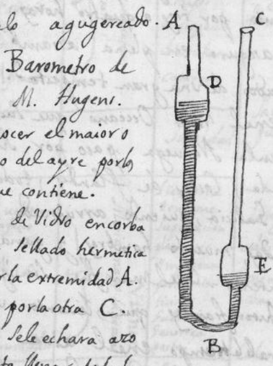 Fernández Navarrete's drawing of a Huygens barometer (FN 1703: 217r)